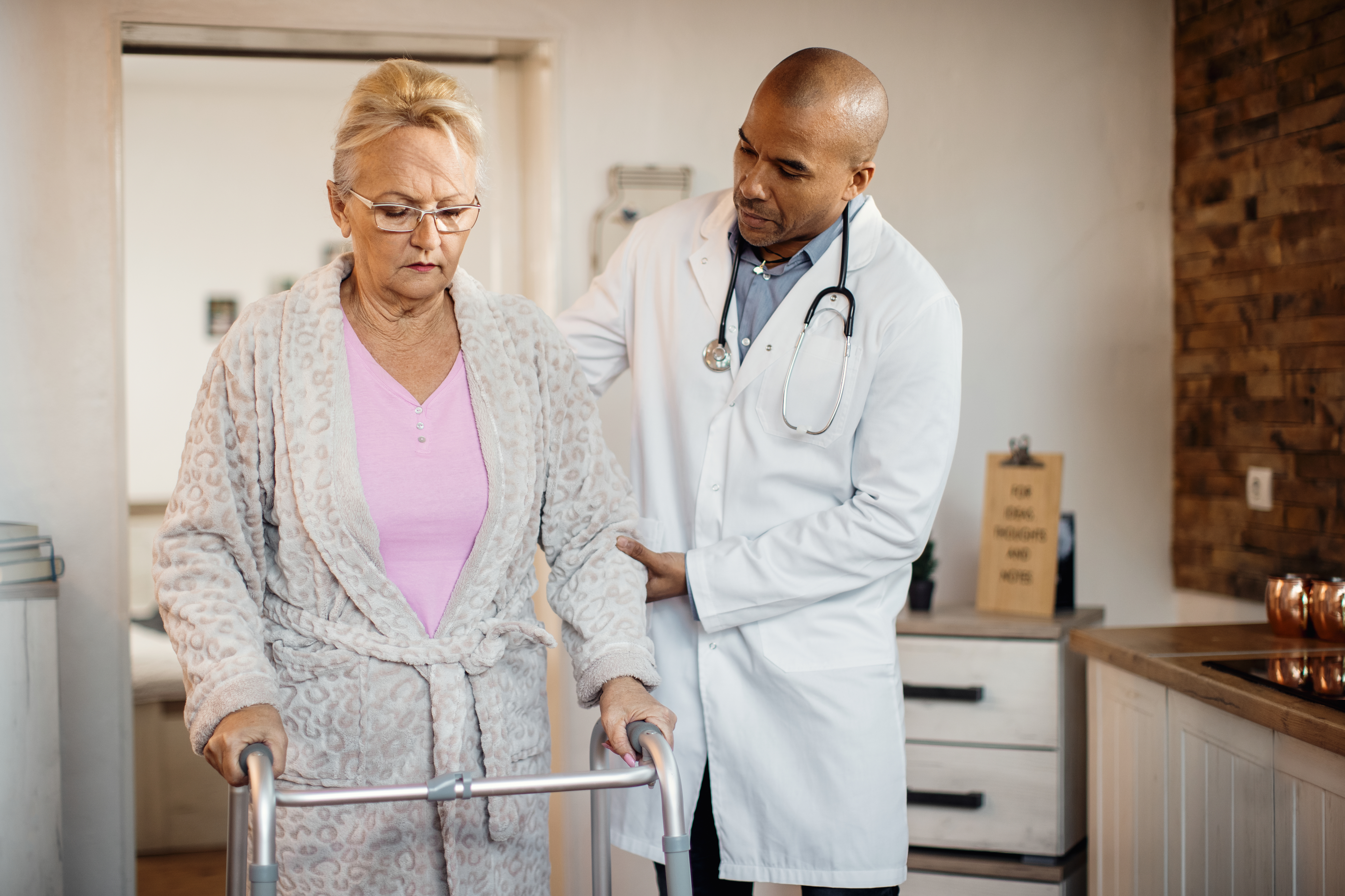 Caregiver assisting an older client