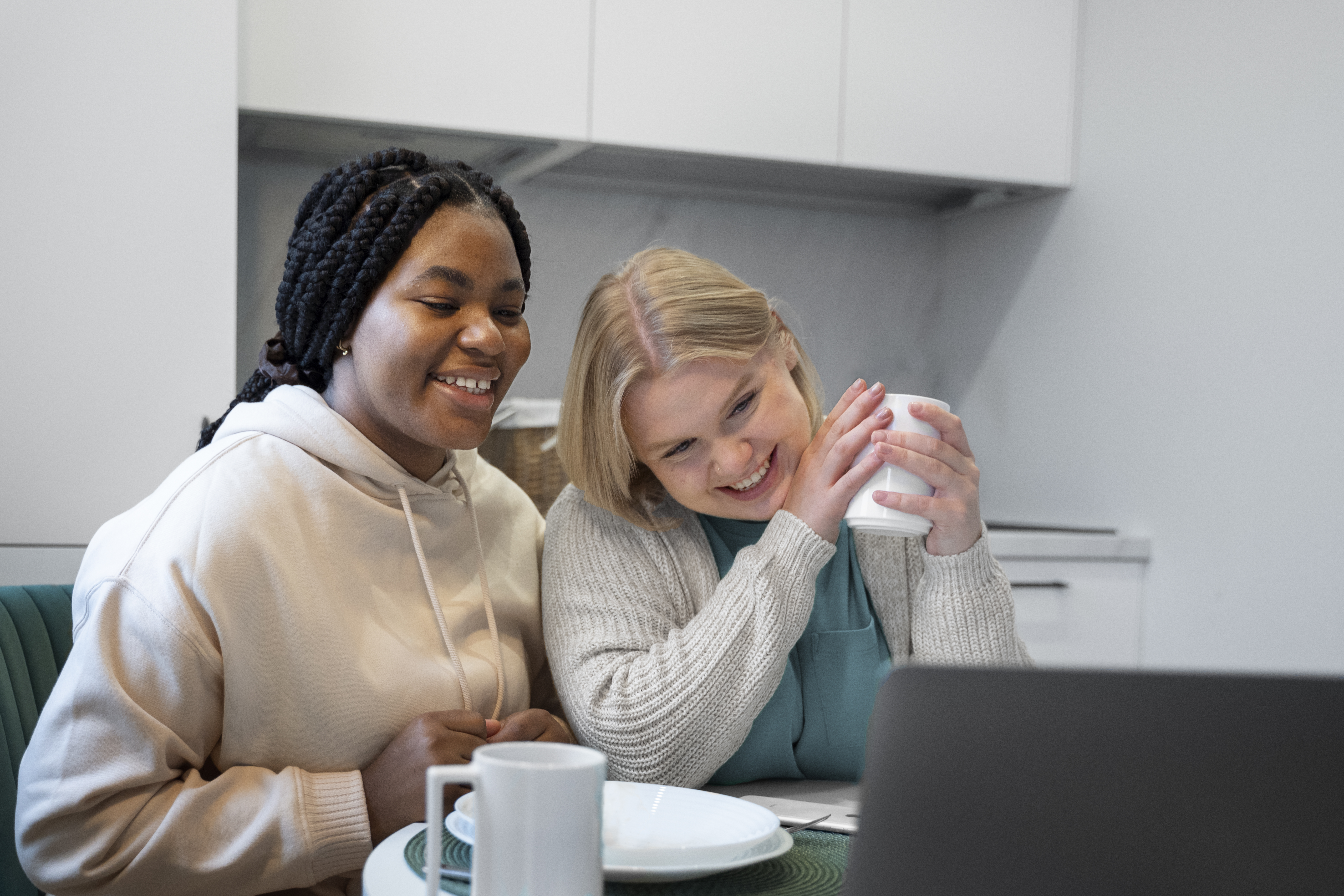 Caregiver and client sharing a conversation